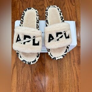 APL Women's Shearling Slide in Parchment with Black and Leopard
